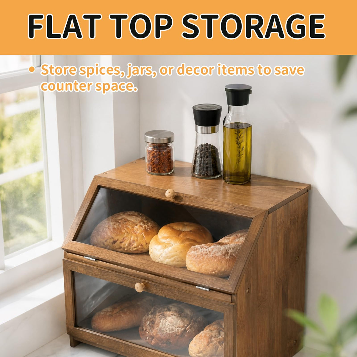 Double Layer Wooden Bread Box F6870