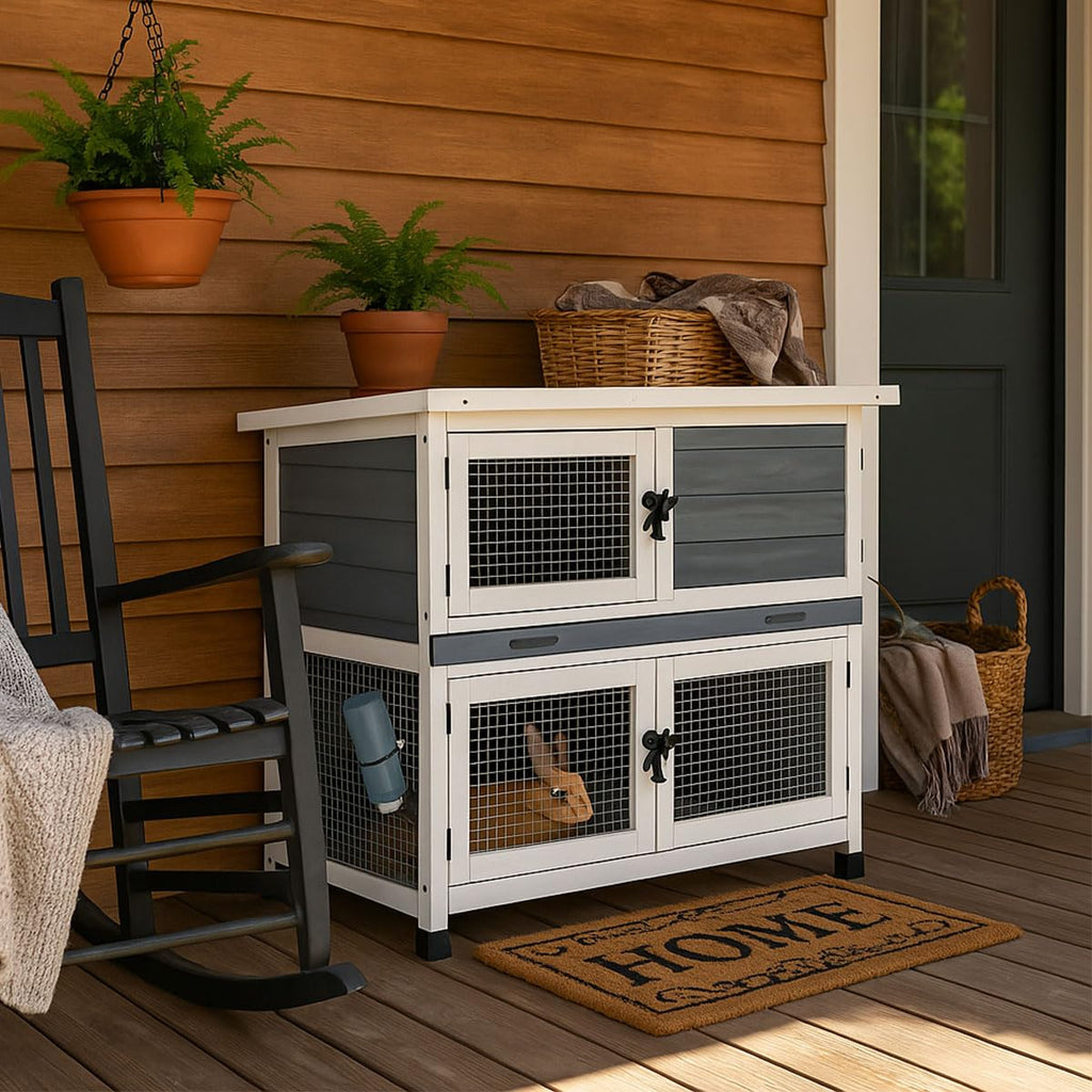 2 Story Solid Wood Rabbit Hutch with Removable Tray D297045