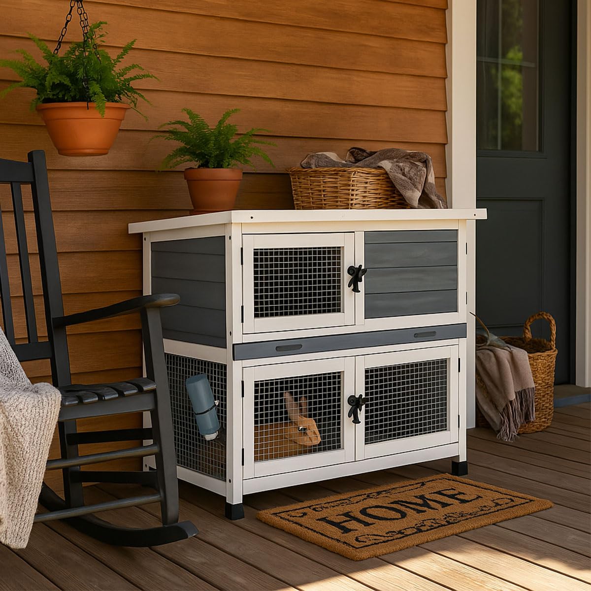 2 Story Solid Wood Rabbit Hutch with Removable Tray D297045