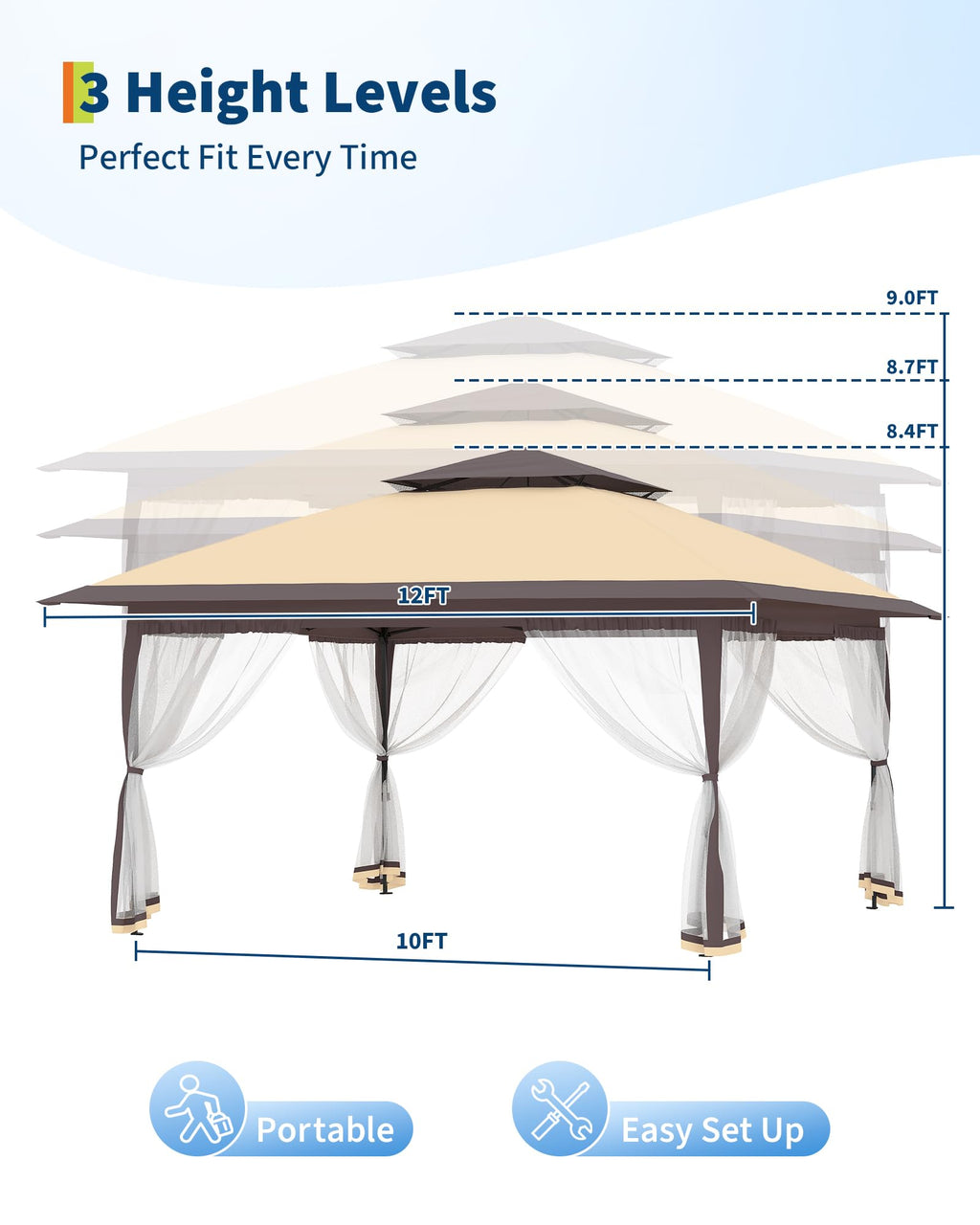 12x12FT Pop Up Gazebo with Mosquito Netting, Khaki & Coffee X55325
