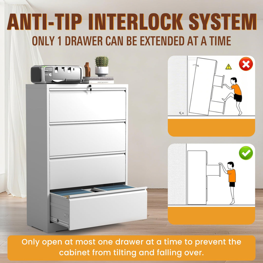 Black 4-Drawer Locking Lateral File Cabinet O51416