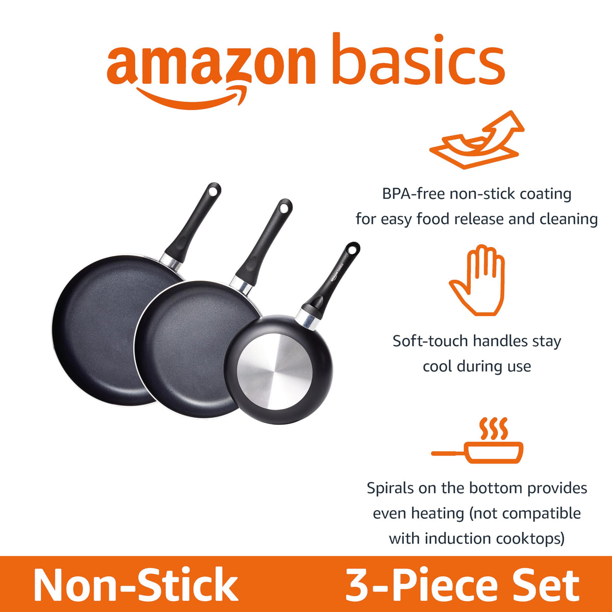 Ceramic Nonstick Frying Pan Set, 3-Piece, Black T697