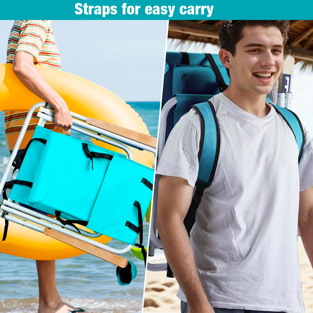 Set of 2 Folding Backpack Beach Chairs with Cup Holder (Green) K884