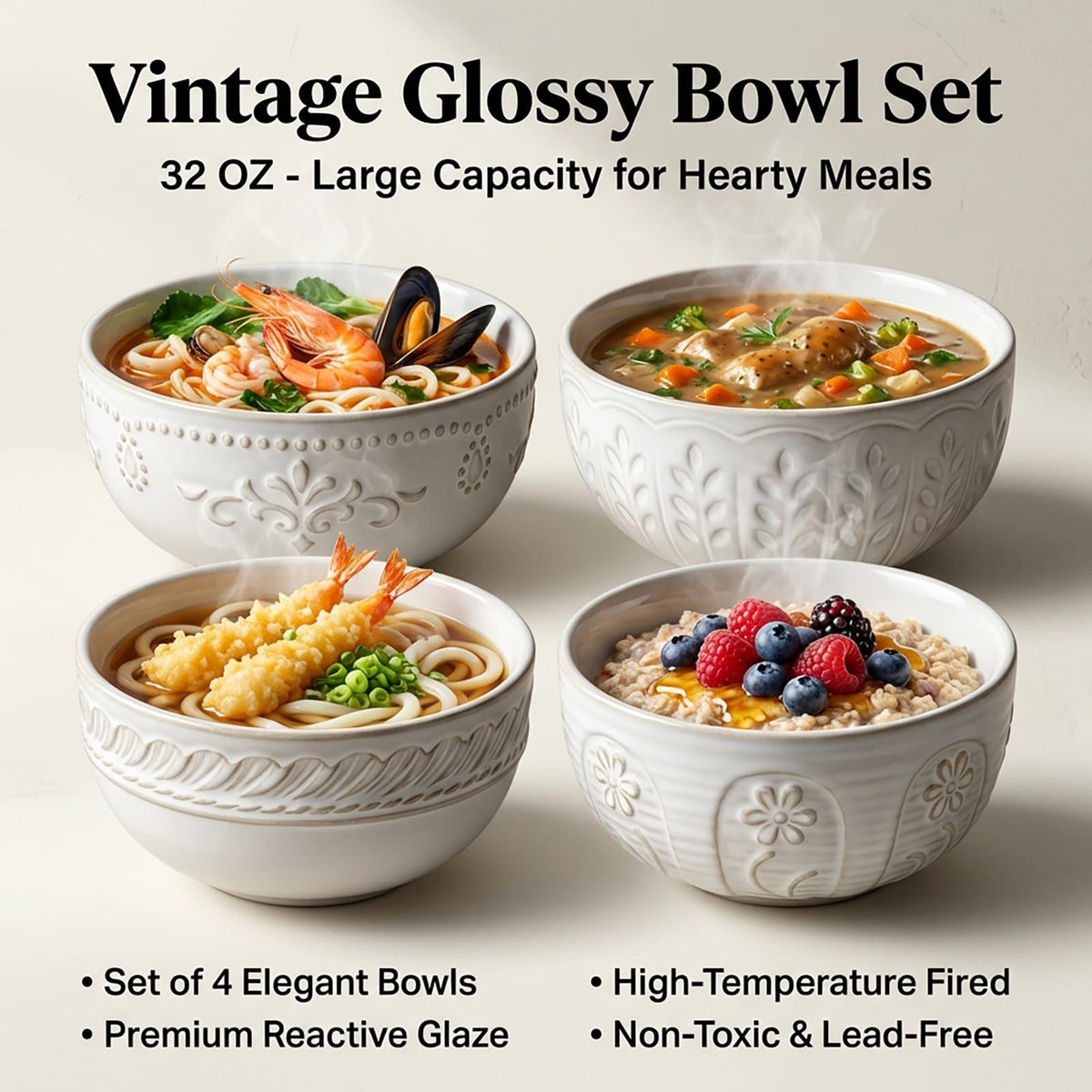 32 OZ Ceramic Soup Bowls Set of 4 Q921046
