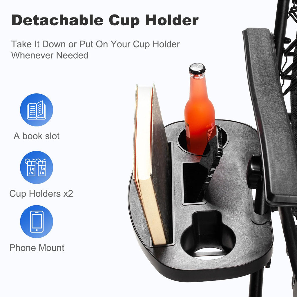 Set of 2 Adjustable Steel Mesh Zero Gravity Lounge Chairs with Pillow and Cup Holder F839630