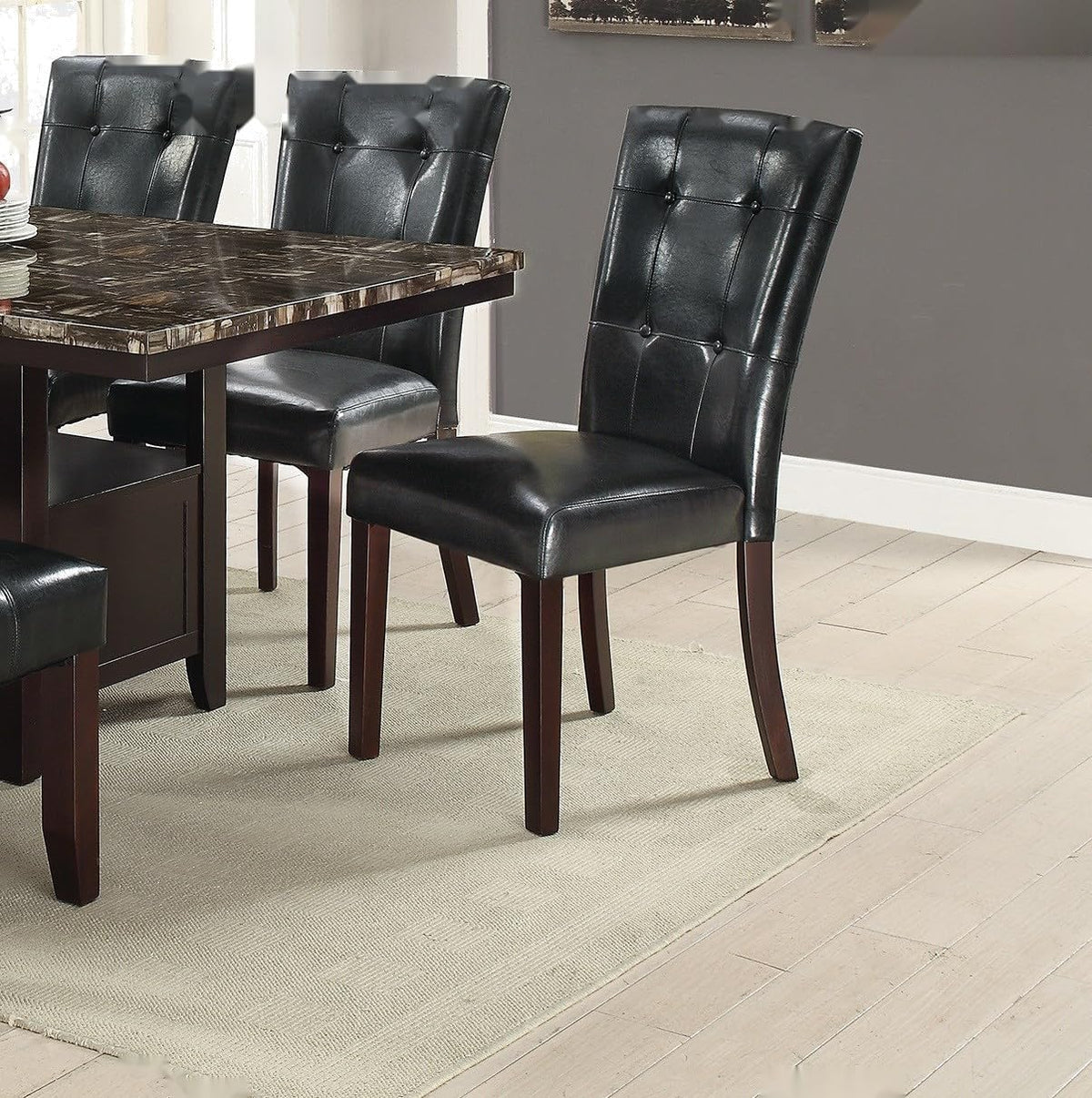 Black Faux Leather Tufted Dining Chairs Set of 2 U528