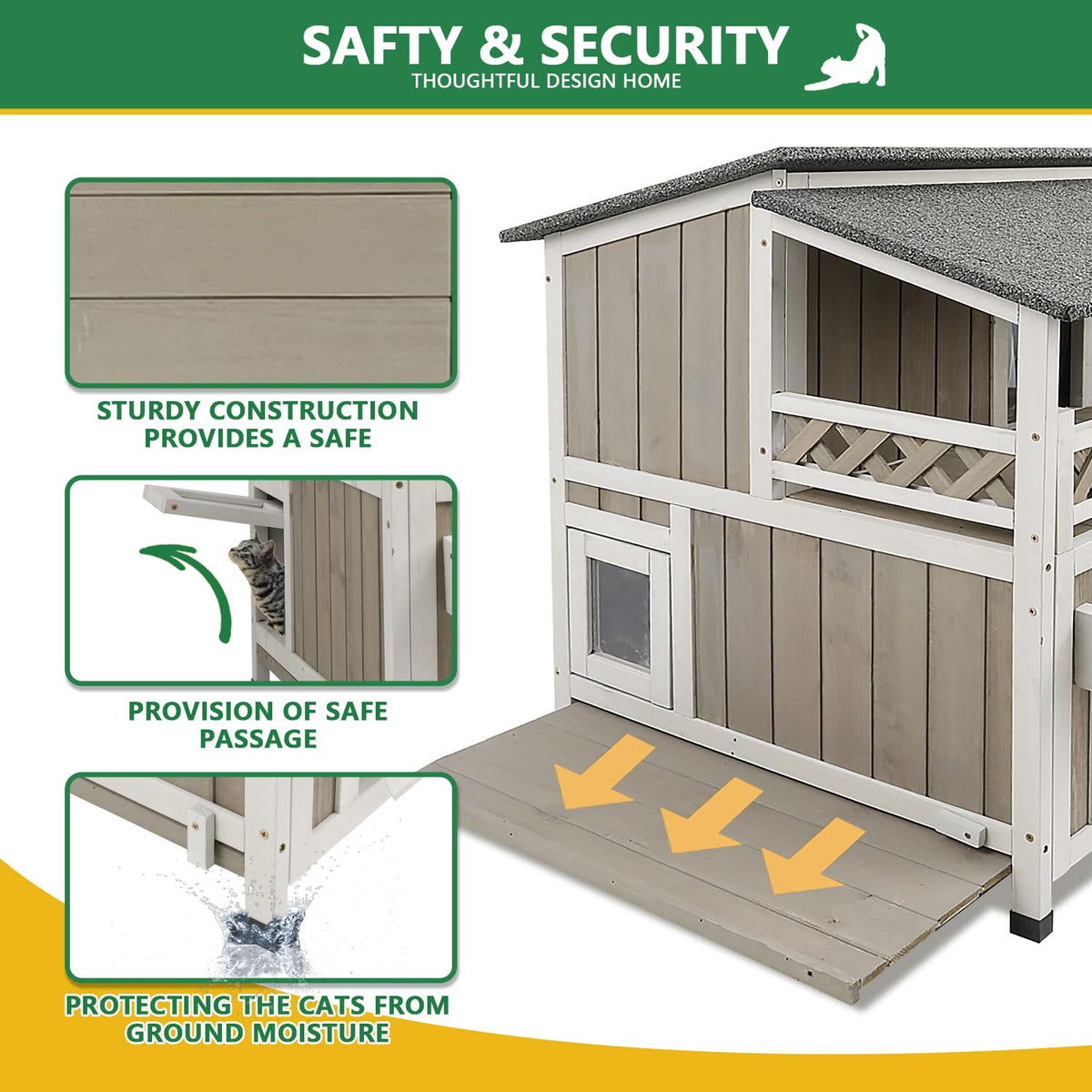 Weatherproof 2-Story Outdoor Cat House with Balcony V276