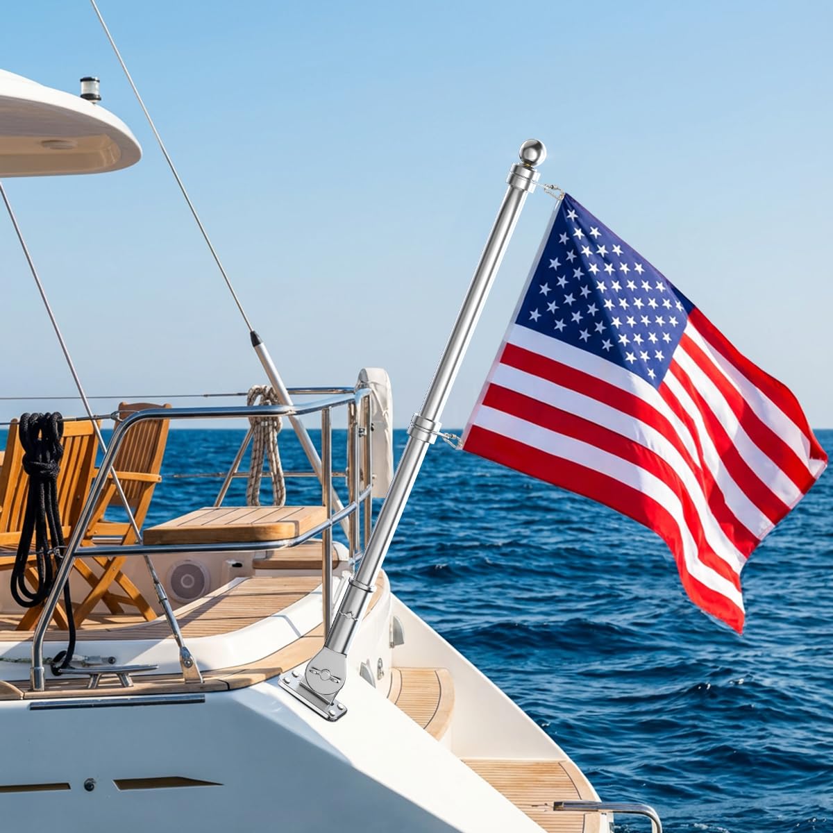 24 Inch 316 Stainless Steel Boat Flag Pole Kit with Mounting Base P3737