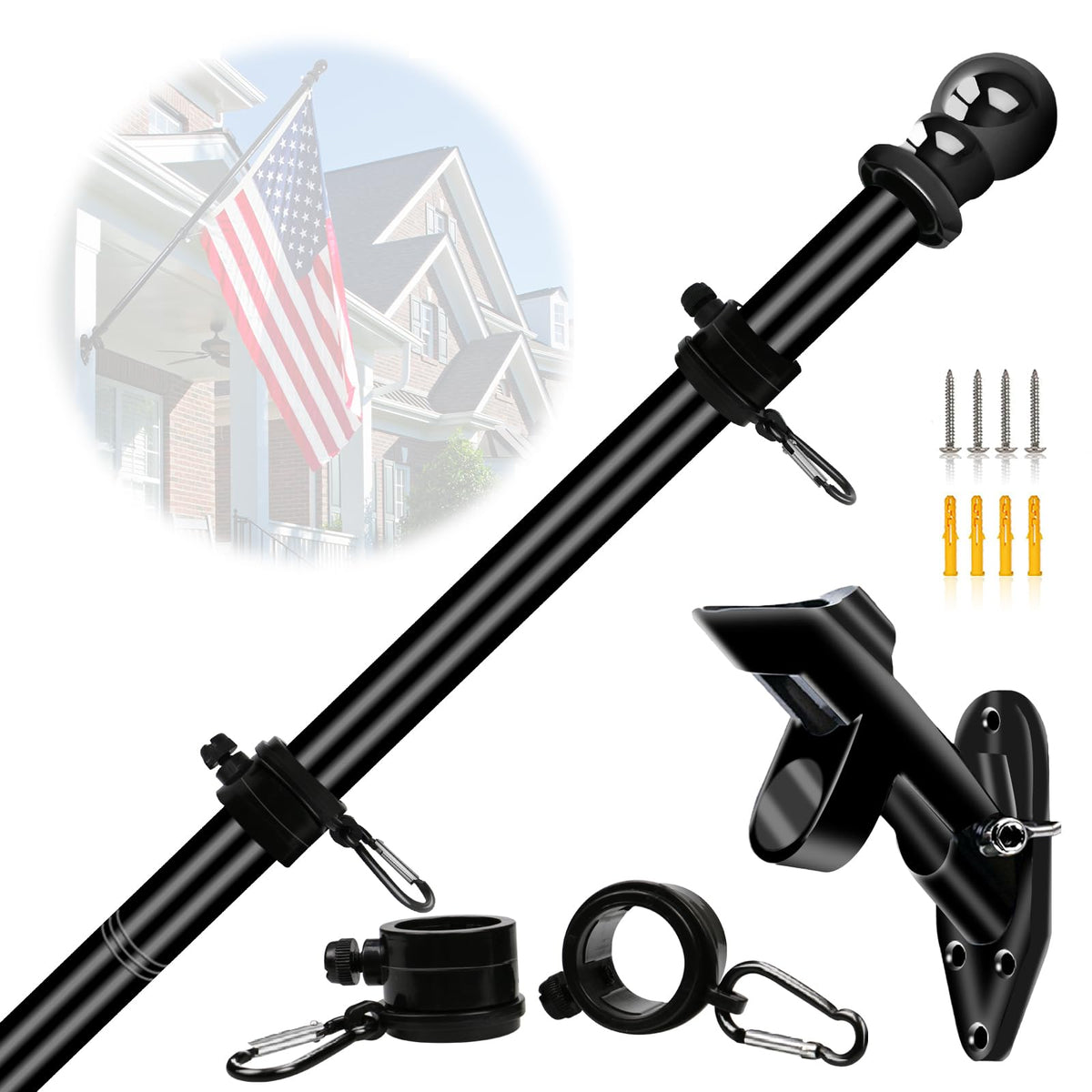 5FT Stainless Steel Wall Mounted Flag Pole Kit with Holder H66201