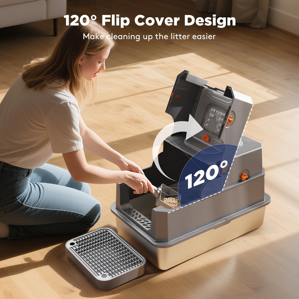 Stainless Steel Enclosed Cat Litter Box with Lid X7362