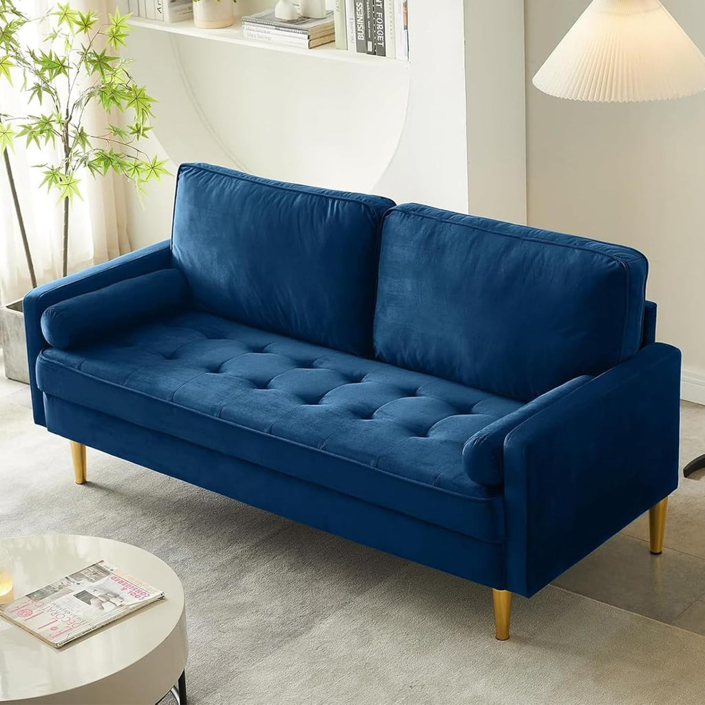 Navy Velvet 2-Seater Loveseat Sofa with Metal Legs G488294