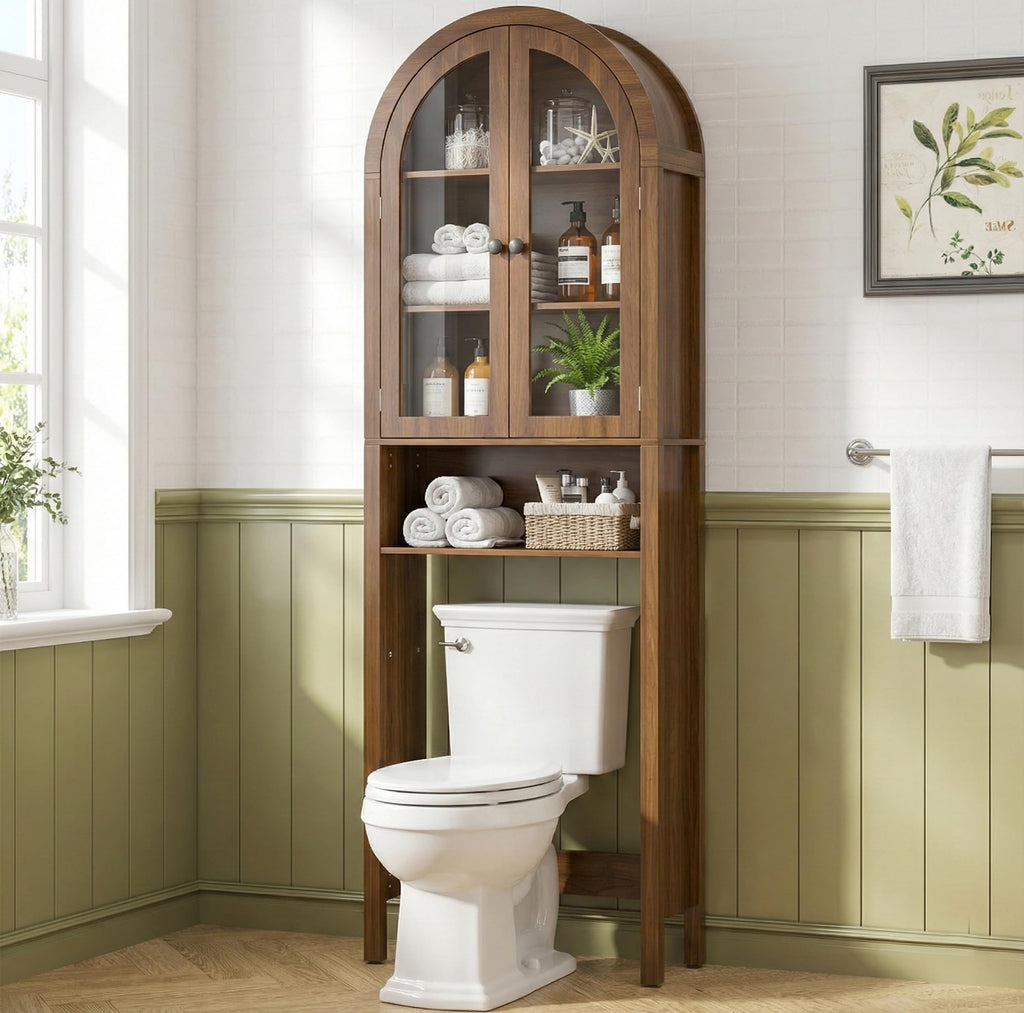 Arched Over The Toilet Storage Cabinet with Acrylic Doors Y90995