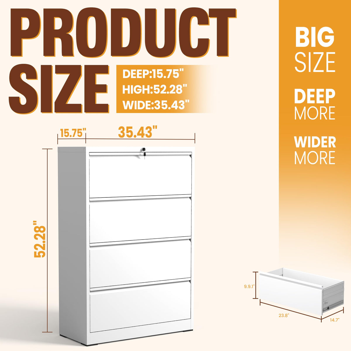 Black 4-Drawer Locking Lateral File Cabinet O51416