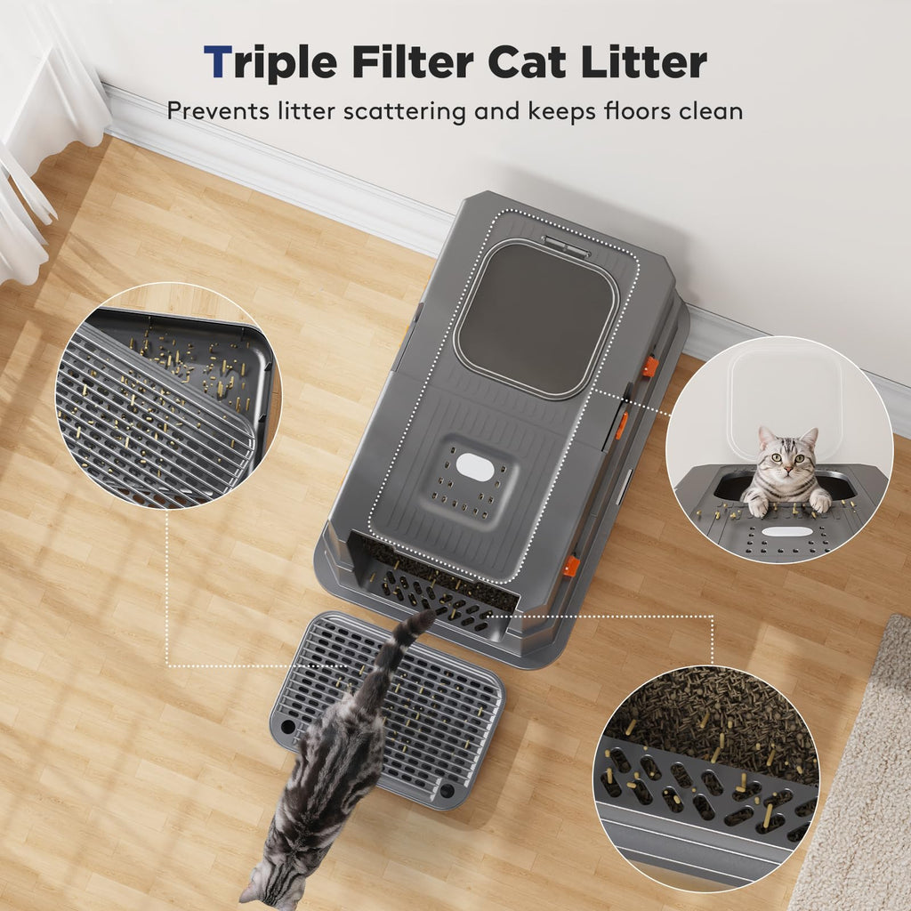 Stainless Steel Enclosed Cat Litter Box with Lid X7362