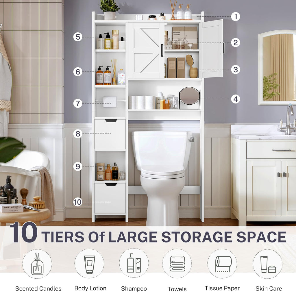 White Over the Toilet Storage Cabinet with 2 Removable Drawers D368