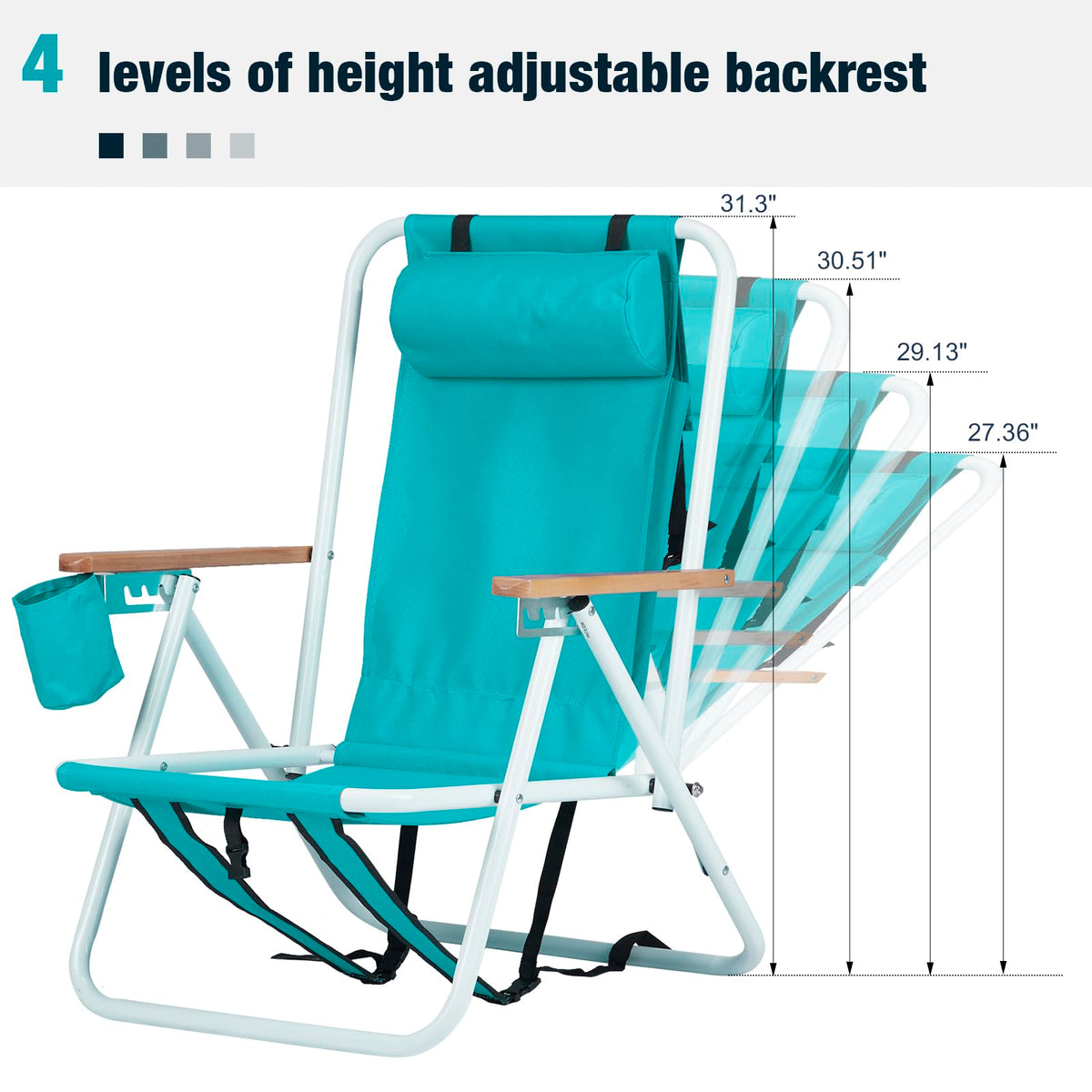 Set of 2 Folding Backpack Beach Chairs with Cup Holder (Green) K884