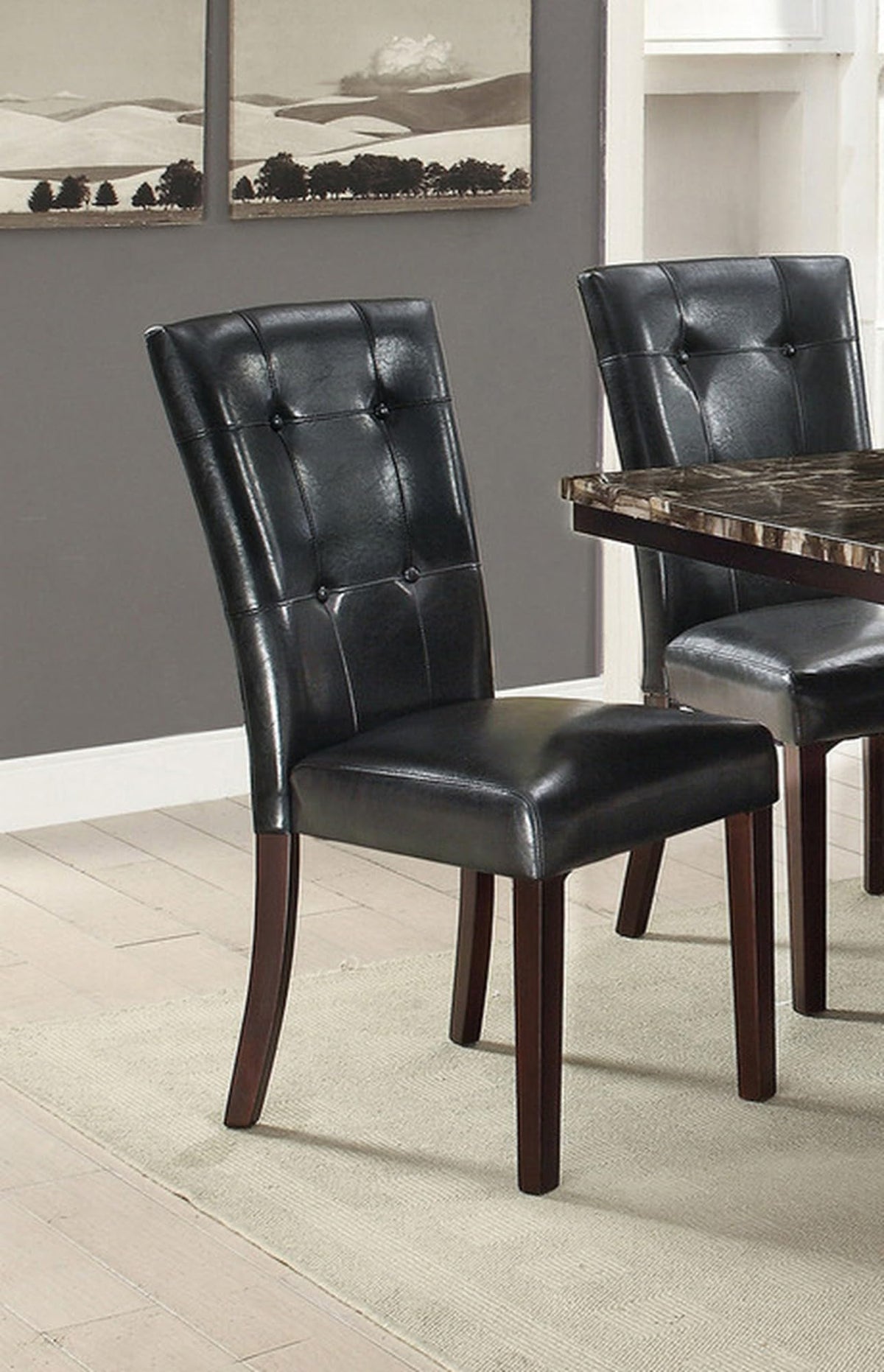 Black Faux Leather Tufted Dining Chairs Set of 2 U528