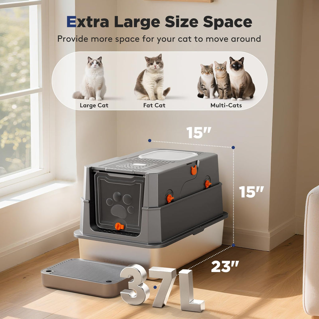Stainless Steel Enclosed Cat Litter Box with Lid X7362
