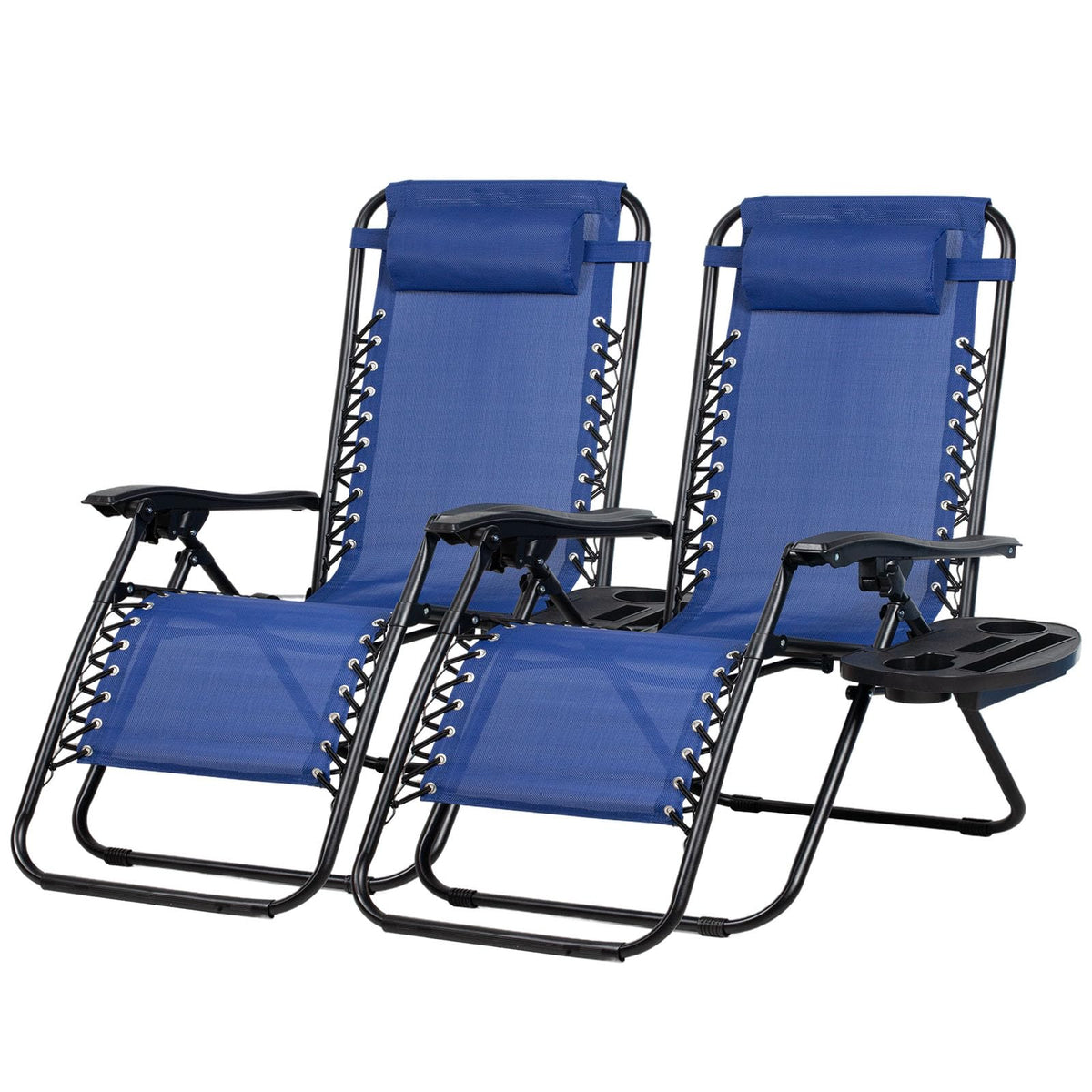 Set of 2 Adjustable Steel Mesh Zero Gravity Lounge Chairs with Pillow and Cup Holder F839630