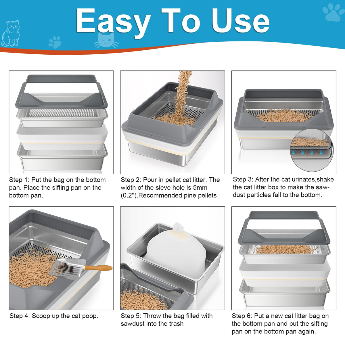 XXXL Stainless Steel Sifting Litter Box with Lid X72354