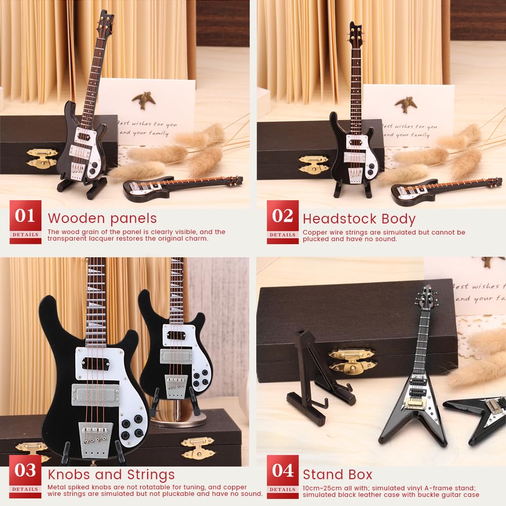Black Miniature Bass Guitar Replica 1:4 Scale R4352