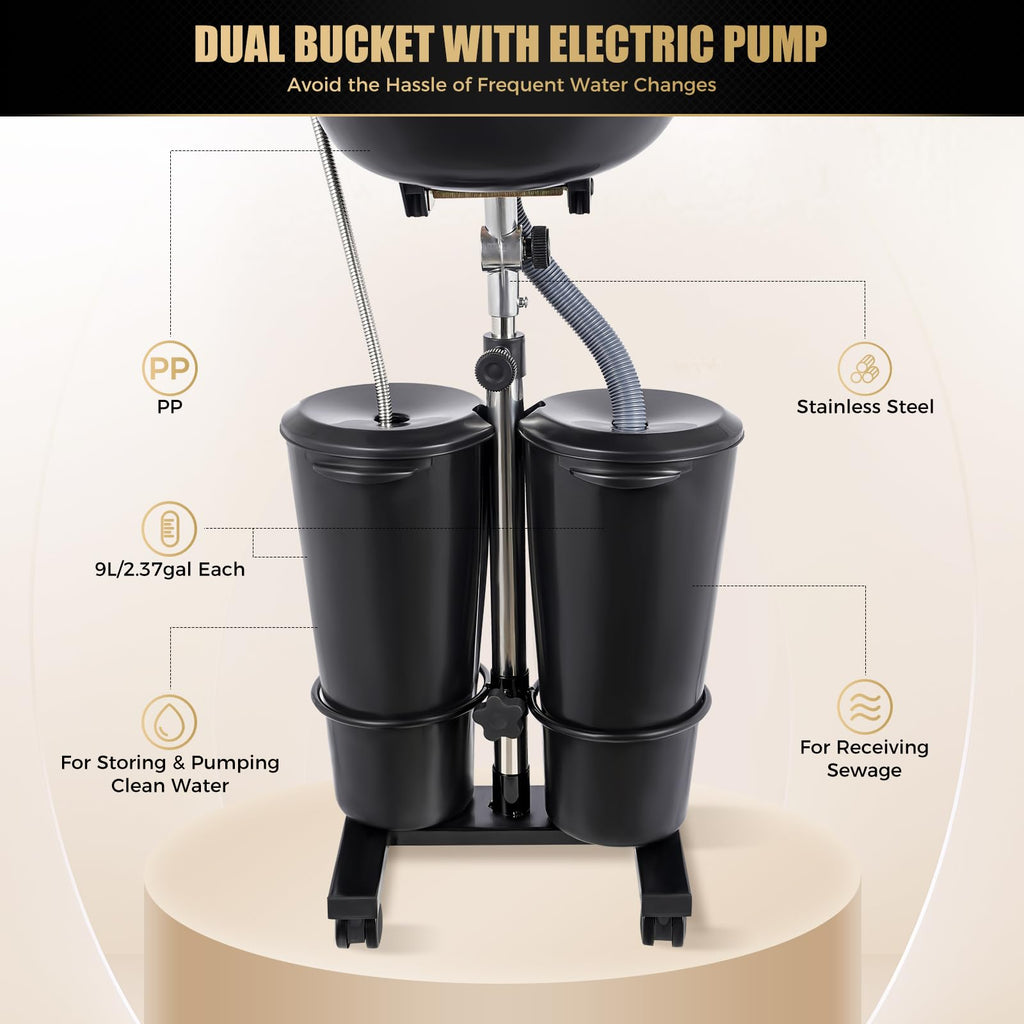 Portable Shampoo Bowl with Electric Pump and Drain Pipe (Black) K691