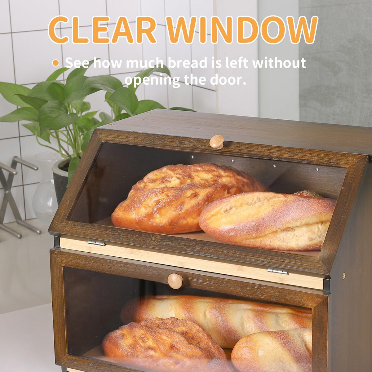 Double Layer Wooden Bread Box F6870