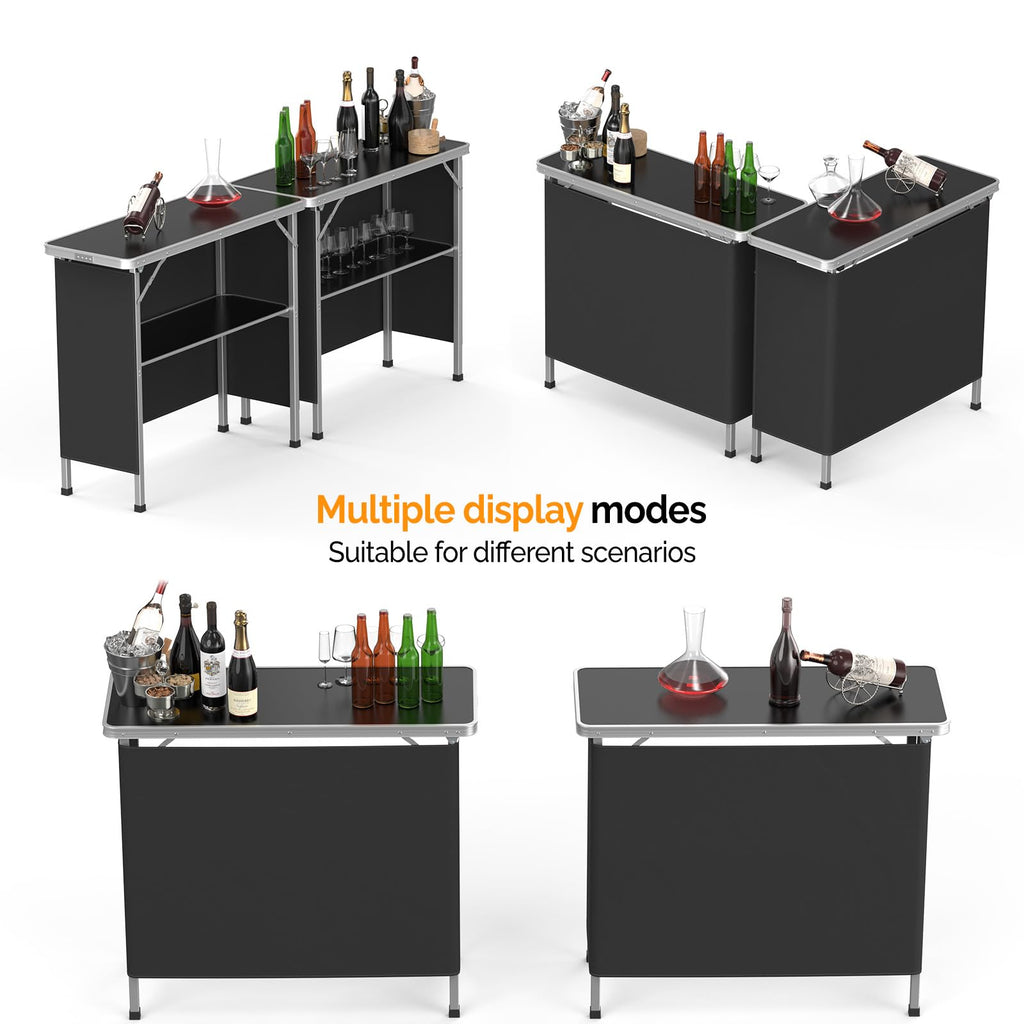 Portable 2-Tier Mobile Bar Table with Black Skirt F719592