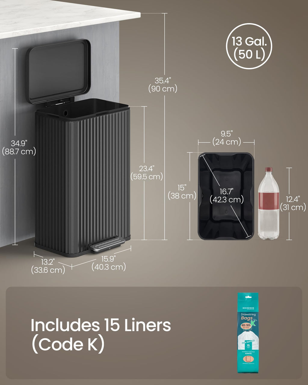 13 Gallon Stainless Steel Pedal Trash Can Z729182