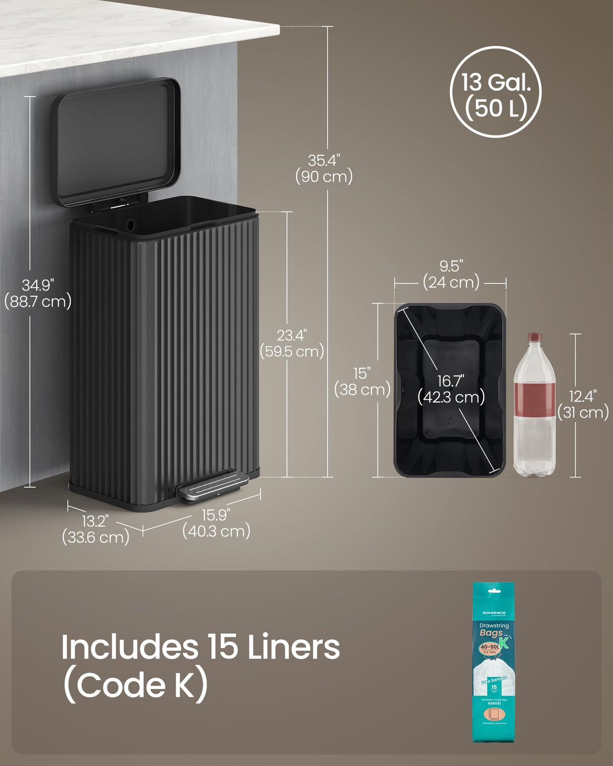 13 Gallon Stainless Steel Pedal Trash Can Z729182