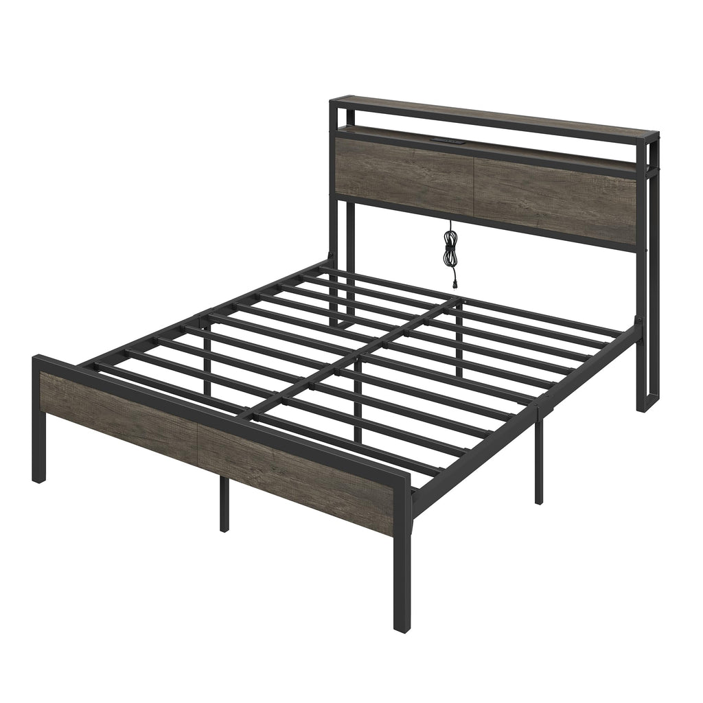 Full Size Metal Bed Frame with Charging Station H355473