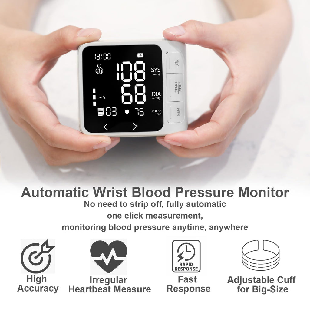 Wrist Blood Pressure Monitor with 2 Users Memory LCD Display P250374