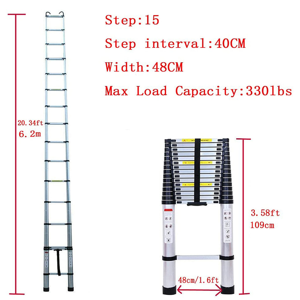 20FT Aluminum Telescoping Ladder 330 lbs Capacity D2579