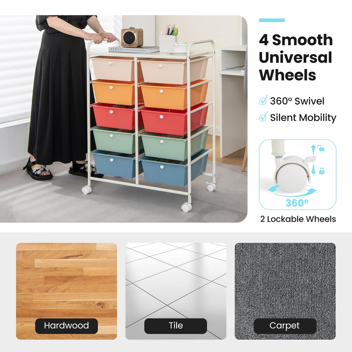 10 Drawer Rolling Storage Cart with Metal Frame W20717