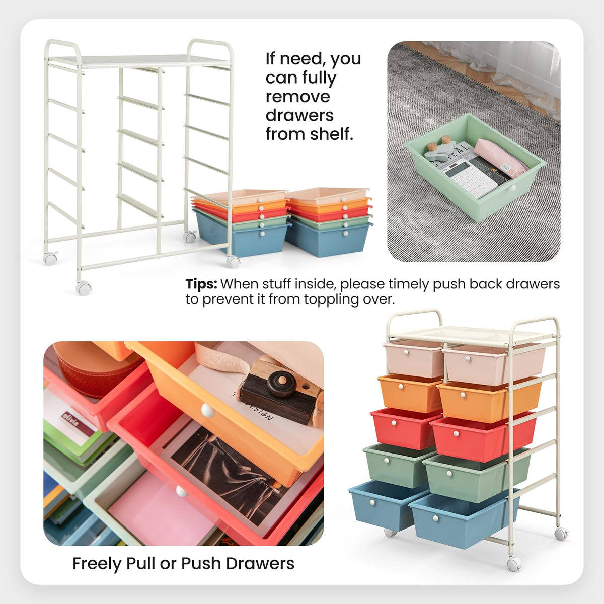 10 Drawer Rolling Storage Cart with Metal Frame W20717