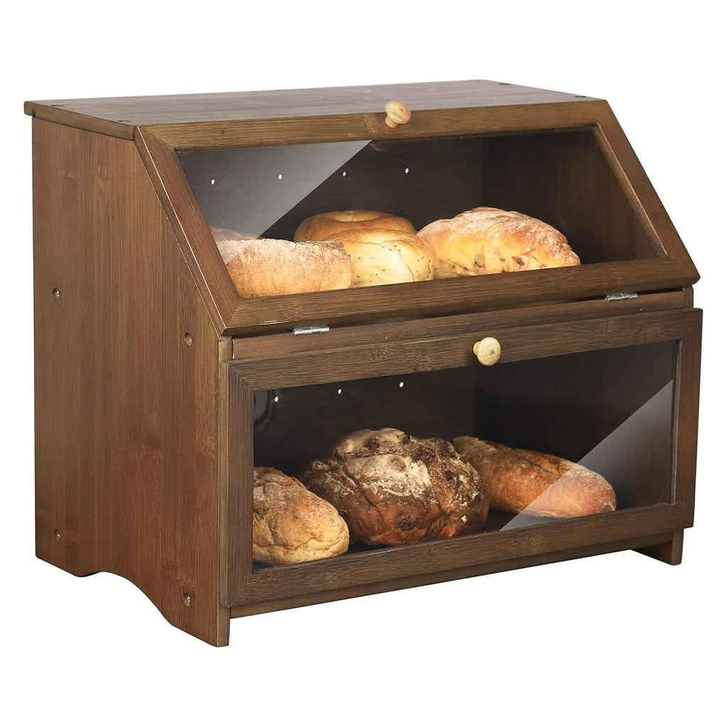 Double Layer Wooden Bread Box F6870