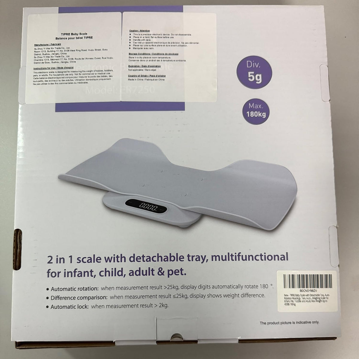 Baby Scale with Detachable Tray, Up to 400lb/180kg G595087