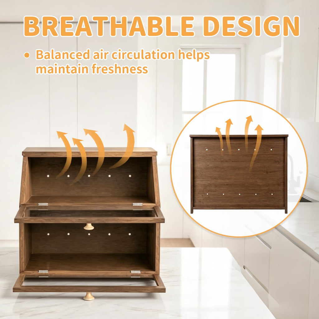 Double Layer Wooden Bread Box F6870