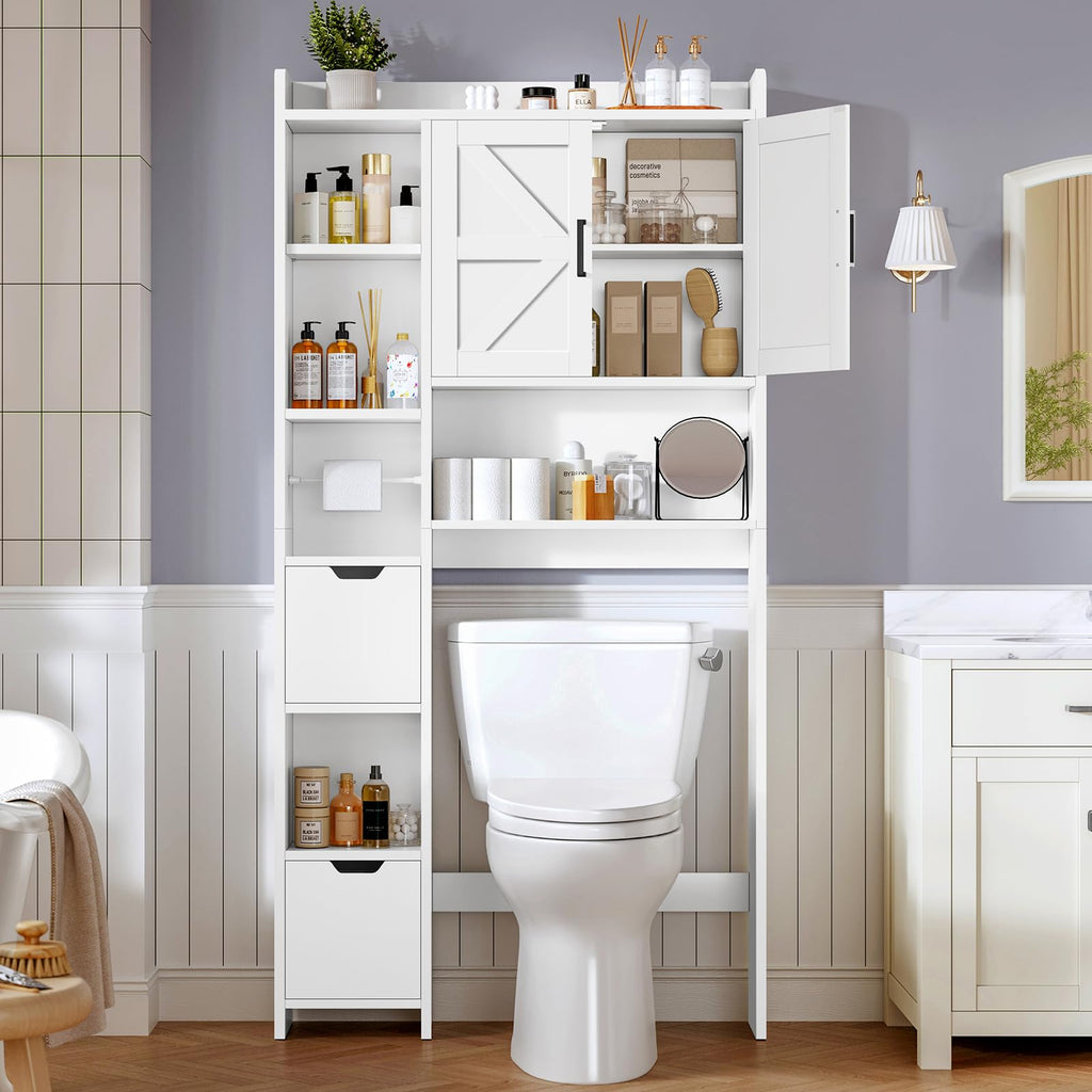 White Over the Toilet Storage Cabinet with 2 Removable Drawers D368