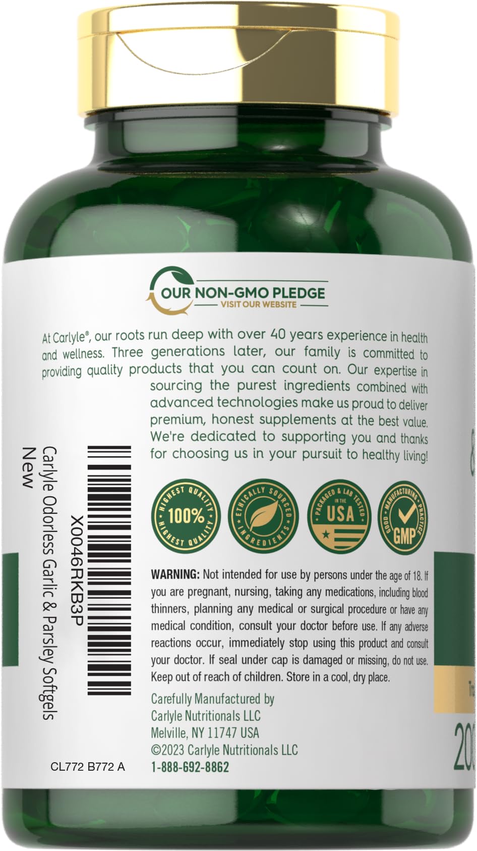 Odorless Garlic & Parsley Supplement 200 Softgels N802362