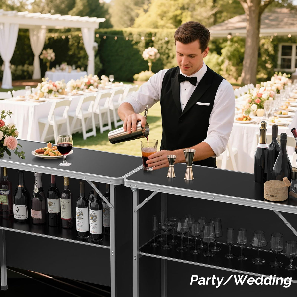 Portable 2-Tier Mobile Bar Table with Black Skirt F719592