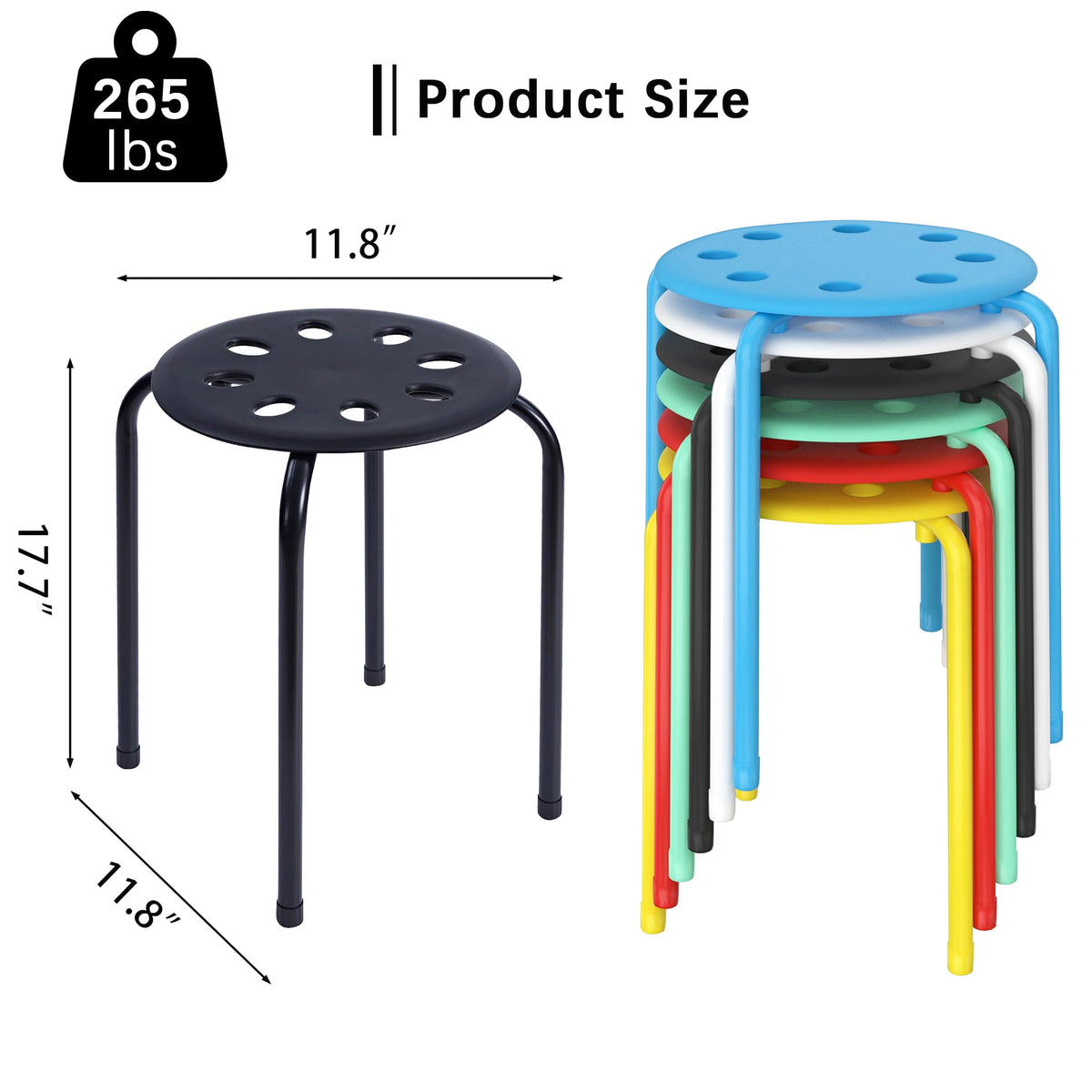 6 Piece Stacking Stools 17.7 Inch Colorful V35970