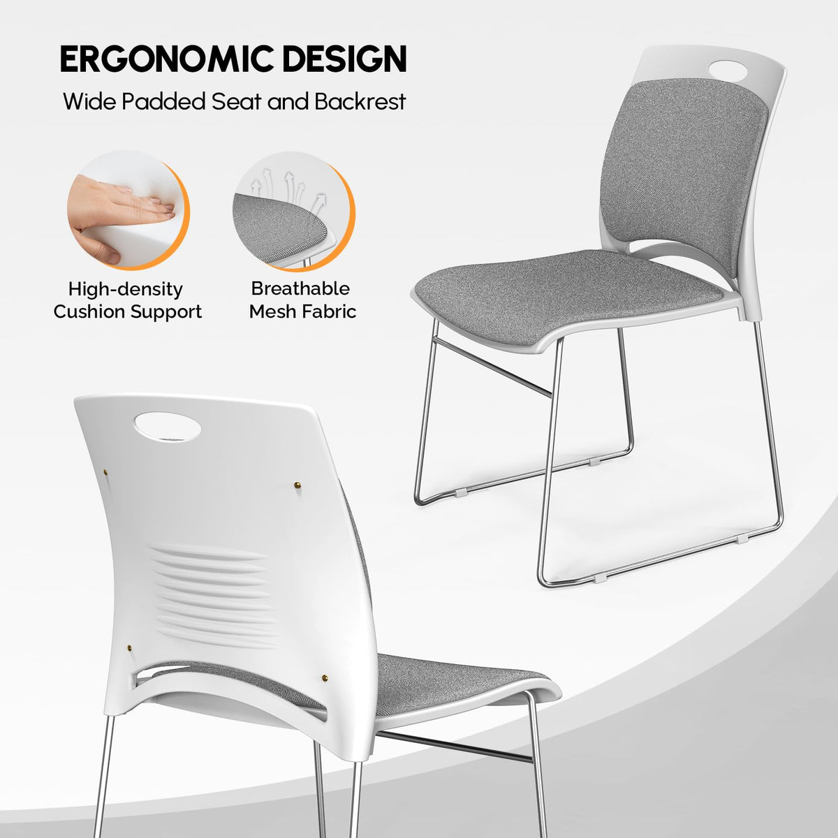 Grey Plastic Mesh Padded Stackable Chairs Set of 8 Z1896