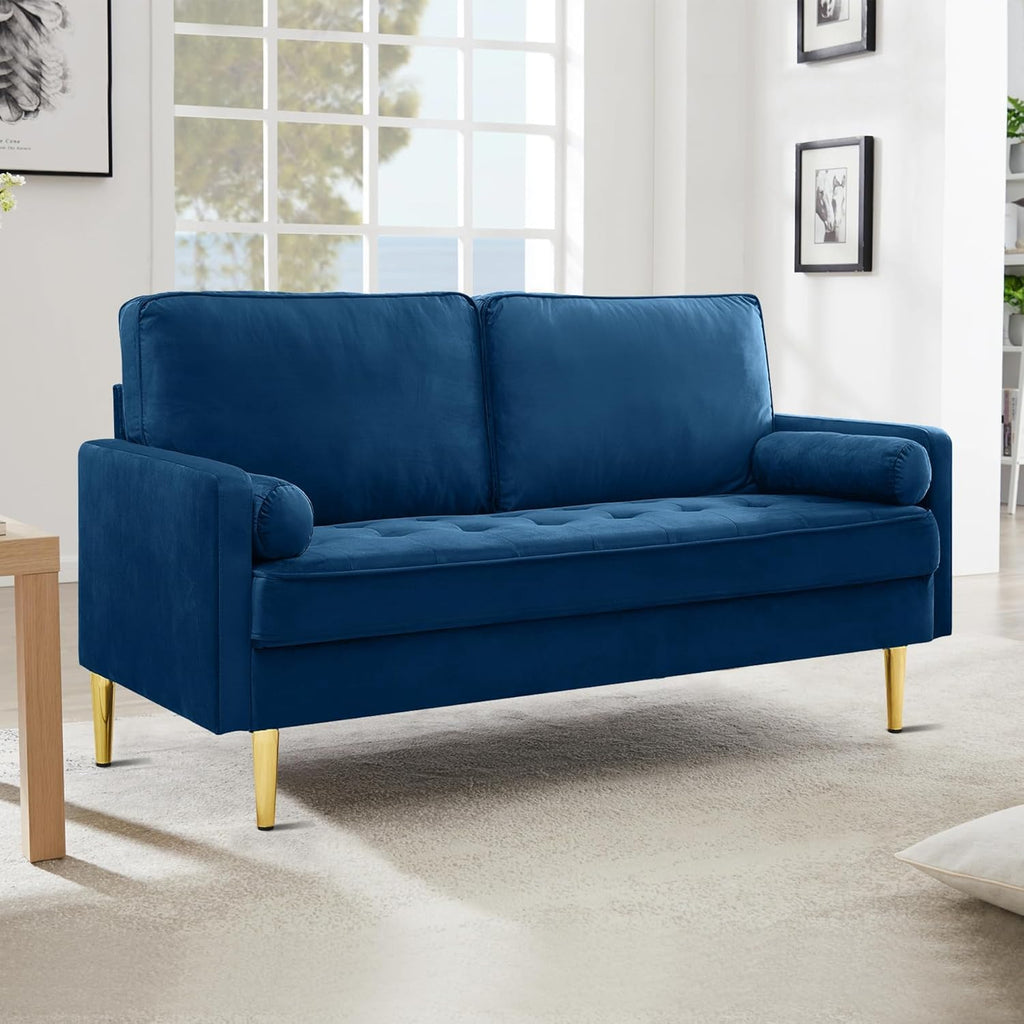 Navy Velvet 2-Seater Loveseat Sofa with Metal Legs G488294