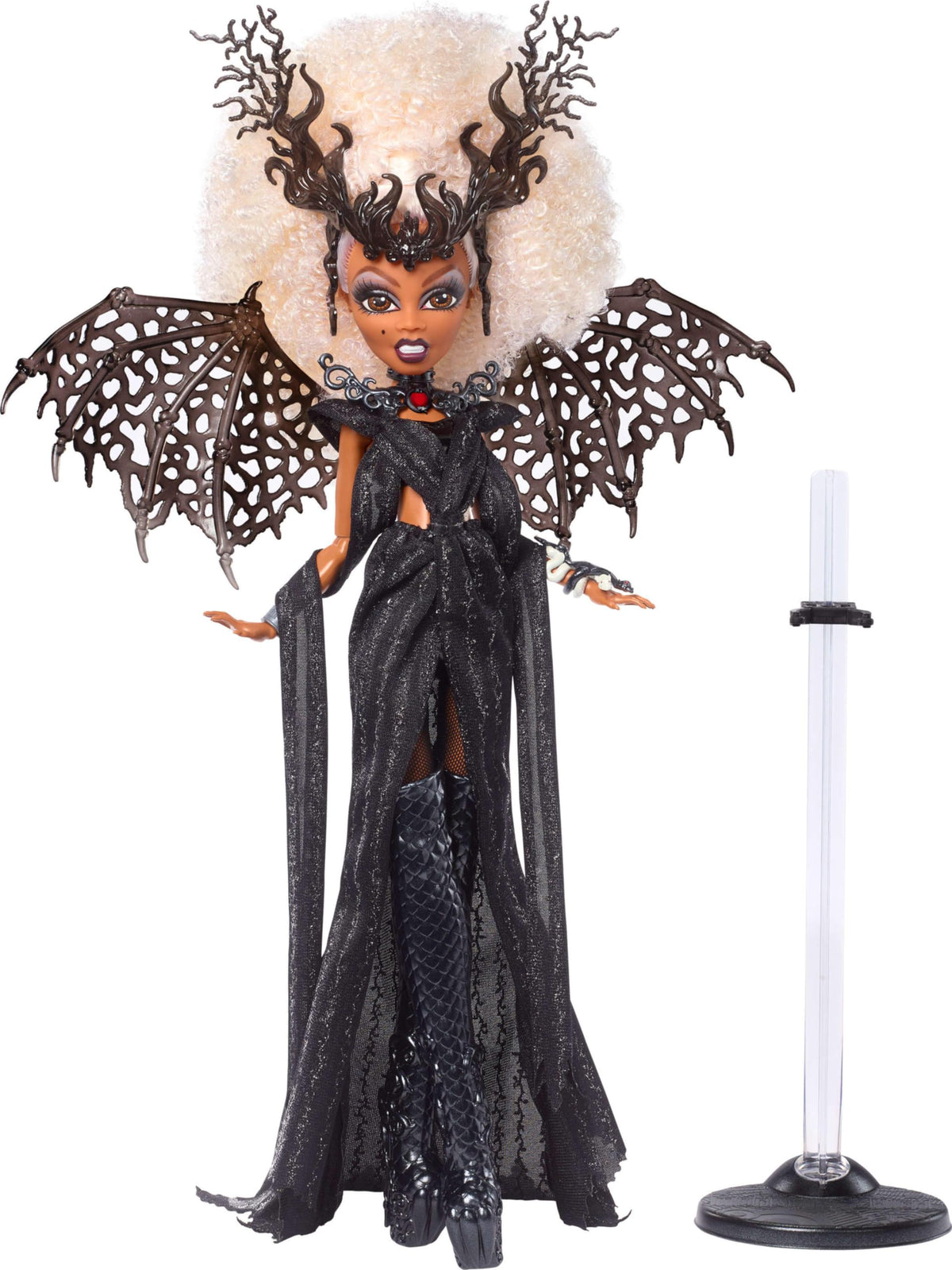Black Gown Doll with Knee-High Boots and Wings T85950