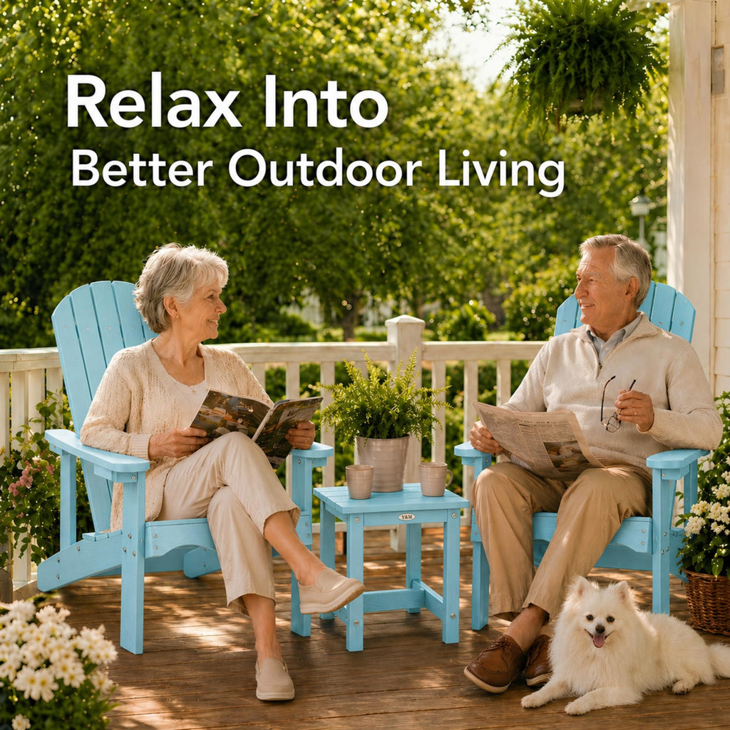 Light Blue HDPE Adirondack Chair Set of 2 with Side Table P6621