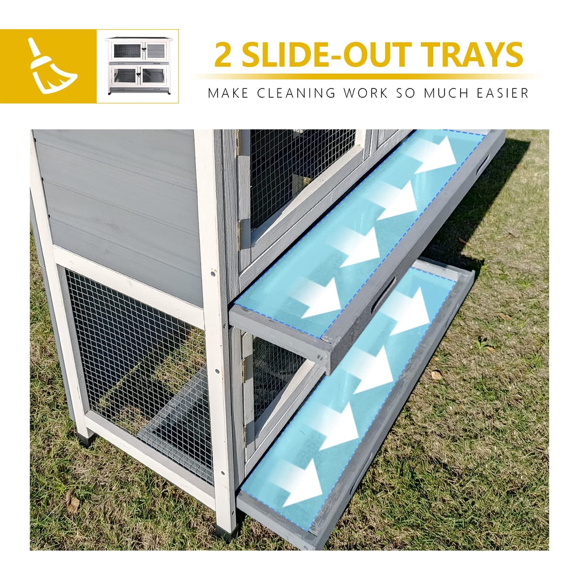 2 Story Solid Wood Rabbit Hutch with Removable Tray D297045