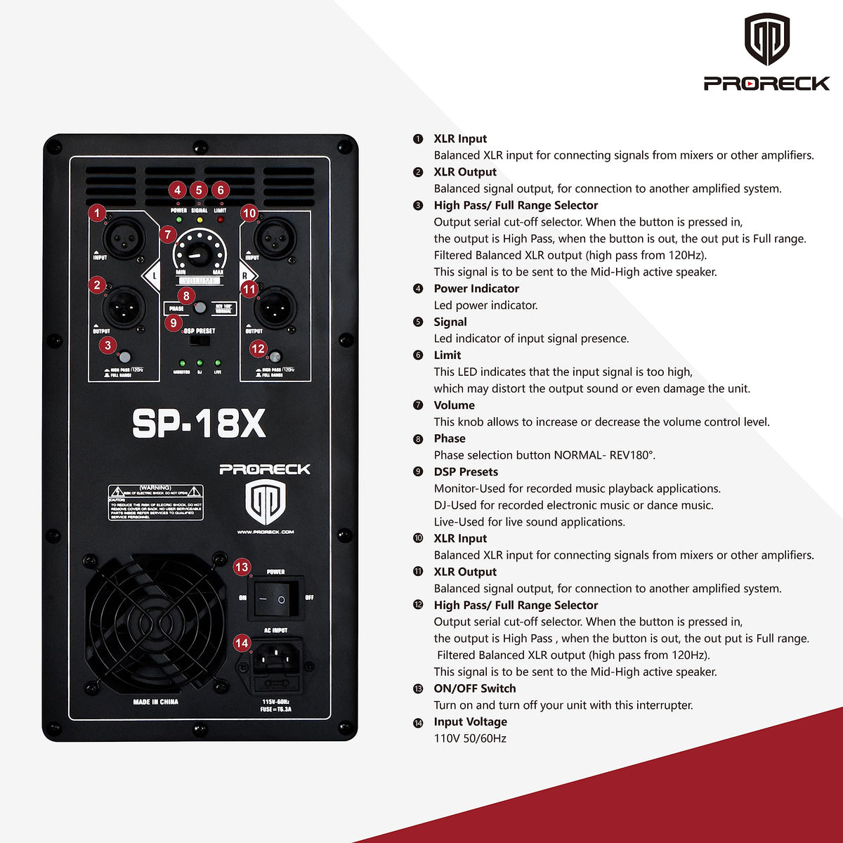 18 inch 3000W Powered PA DJ Subwoofer with Class-D Amplifier, Black R756