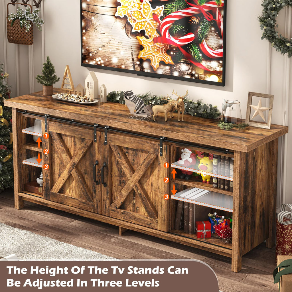 65 Inch Brown Wood TV Stand with Sliding Barn Door H26024