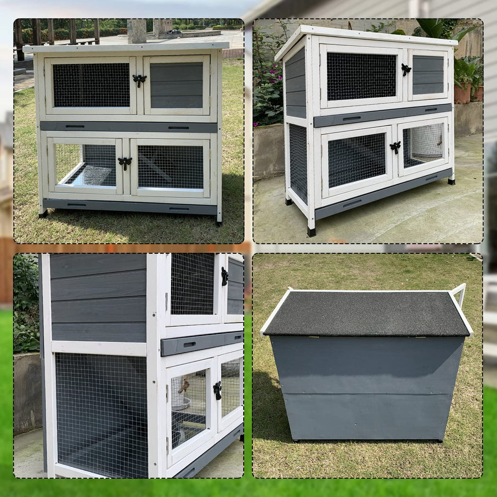 2 Story Solid Wood Rabbit Hutch with Removable Tray D297045